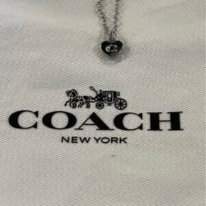 Coach Necklace with Heart-Shaped “C” Pendant Silver Plated NWT.